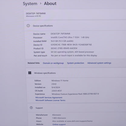 Alienware m16 R2 P130F 15" Ultra 7 155H 1.4GHz 16GB RAM 1TB SSD GeForce RTX 4060