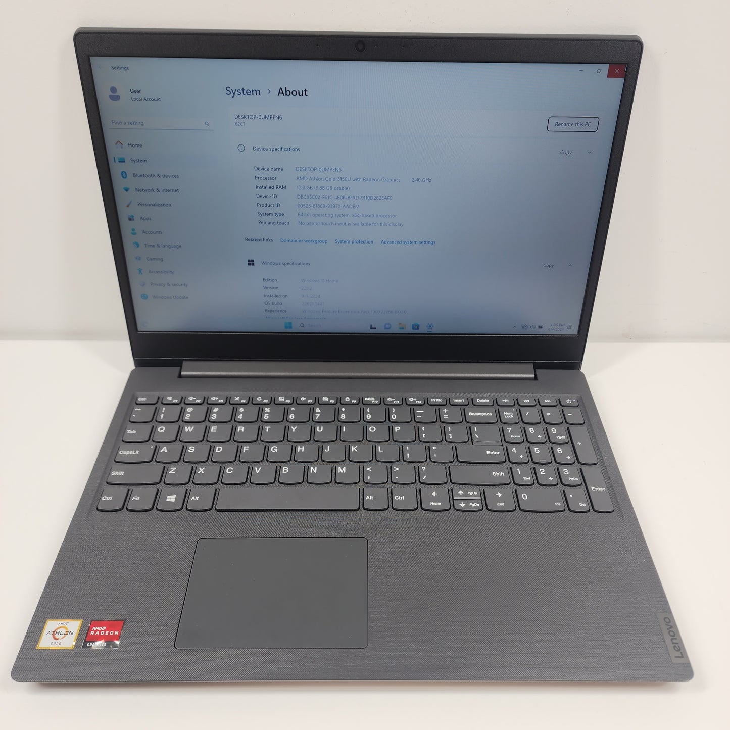 Lenovo V15-ADA 82C7 14" AMD Athlon Gold 3150U 2.4GHz 12GB RAM 512GB SSD